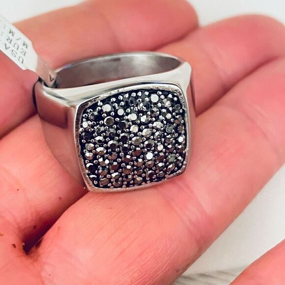 NWT Gorgeous Silver Men Ring Sz 11 EDFORCE Stainless Steel with Silver Cristals - Picture 4 of 12